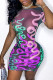 Purple Fashion Sexy Print See-through Backless O Neck Long Sleeve Dresses