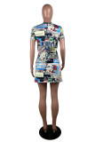 Multicolor Fashion Casual Print Basic O Neck Short Sleeve Dress Dresses