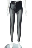 Black Sexy Solid Patchwork See-through High Waist Pencil Patchwork Bottoms