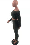 Grey Fashion Casual Solid Basic Off the Shoulder Long Sleeve Two Pieces