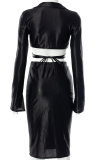 Black Sexy Solid Patchwork Turndown Collar Long Sleeve Two Pieces