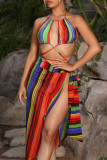 Colour Sexy Print Patchwork Frenulum Swimwears