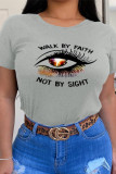 Grey Casual Vacation Print Patchwork O Neck T-Shirts