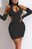 White Sexy Solid Hollowed Out Patchwork Backless Turtleneck One Step Skirt Dresses