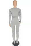 Grey Fashion Casual Solid Fold V Neck Long Sleeve Two Pieces