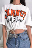 Red Casual Print Patchwork Draw String O Neck T-Shirts
