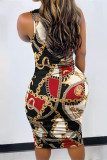 Red Fashion Casual Print Basic O Neck Sleeveless Dress