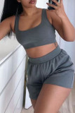 Grey Casual Solid Patchwork U Neck Sleeveless Two Pieces