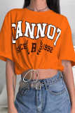Red Casual Print Patchwork Draw String O Neck T-Shirts