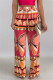 Red Fashion Casual Print Basic Regular High Waist Trousers