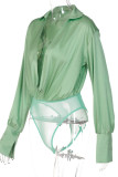 Green Sexy Solid Patchwork V Neck Tops