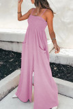 Pink Fashion Casual Solid Patchwork Spaghetti Strap Loose Jumpsuits