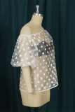 White Fashion Sexy Dot See-through Zipper Collar Tops