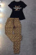 Black Fashion Casual Print Patchwork O Neck Short Sleeve Two Pieces