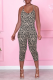 Leopard Print Sexy Print Patchwork Spaghetti Strap Skinny Jumpsuits