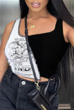 Black Sexy Casual Print Patchwork U Neck Tops