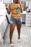 Multicolor Fashion Casual Print Basic O Neck T-Shirts