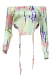Pink Sexy Print Patchwork Off the Shoulder Tops