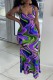 Purple Sexy Print Patchwork Square Collar Pencil Skirt Dresses