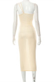 Apricot Fashion Sexy Solid Backless One Shoulder Sling Dress