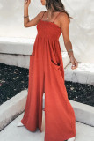 Pink Fashion Casual Solid Patchwork Spaghetti Strap Loose Jumpsuits