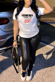 White Fashion Casual Print Patchwork Letter O Neck T-Shirts