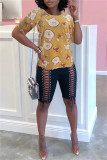 Multicolor Fashion Casual Print Basic O Neck T-Shirts