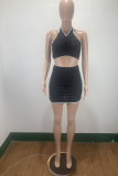 Green Sexy Solid Split Joint Halter Sleeveless Two Pieces