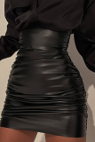 Black Sexy Solid Patchwork Skinny High Waist Pencil Solid Color Bottoms