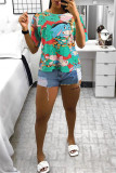 Multicolor Fashion Casual Print Basic O Neck T-Shirts
