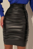Black Sexy Solid Patchwork Skinny High Waist Pencil Solid Color Bottoms