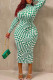 Green Fashion Casual Plaid Print Basic Turtleneck Long Sleeve Dresses