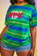 Green Casual Striped Print Patchwork O Neck T-Shirts
