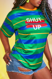 Green Casual Striped Print Patchwork O Neck T-Shirts
