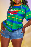 Green Casual Striped Print Patchwork O Neck T-Shirts