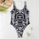 Black Fashion Sexy Print Backless Swimwears