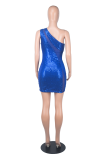 Red Sexy Patchwork Sequins One Shoulder Pencil Skirt Dresses