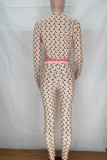 Rose Red Casual Print Patchwork O Neck Long Sleeve Two Pieces