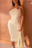 Apricot Fashion Sexy Solid Backless One Shoulder Sling Dress