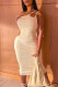 Apricot Fashion Sexy Solid Backless One Shoulder Sling Dress