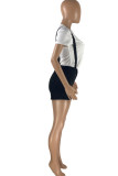 Black Casual Print Patchwork O Neck Short Sleeve Two Pieces