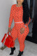 Tangerine Red Casual Print Patchwork O Neck Long Sleeve Two Pieces
