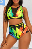 Yellow Fashion Sexy Print Patchwork See-through Swimwears