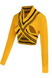 Yellow Sexy Hollowed Out Patchwork Asymmetrical V Neck Tops
