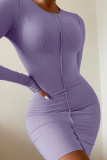 Purple Sexy Solid Patchwork O Neck One Step Skirt Dresses