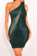 Ink Green Sexy Patchwork Sequins One Shoulder Pencil Skirt Dresses