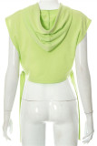 Green Fashion Casual Print Bandage Hooded Collar Tops