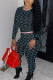 Blue Casual Print Patchwork O Neck Long Sleeve Two Pieces