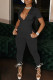 Black Casual Solid Patchwork Zipper Collar Regular Jumpsuits
