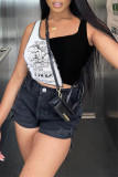 Black Sexy Casual Print Patchwork U Neck Tops